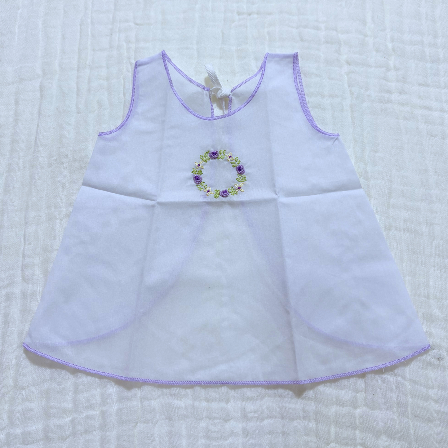 Handmade Newborn Shirt/Dress - Muslin Purple Border