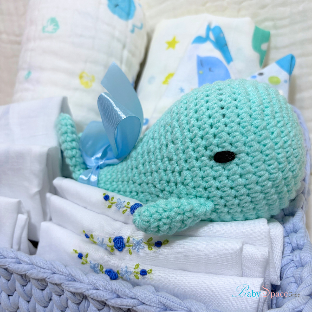 Crochet Basket Baby Hamper Gift - Whale