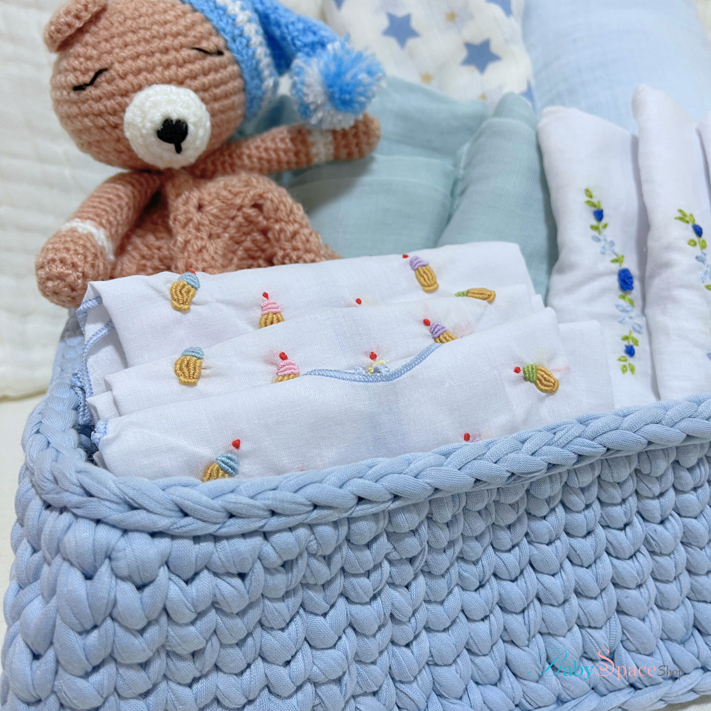 Crochet Basket Baby Hamper Gift - Blue II