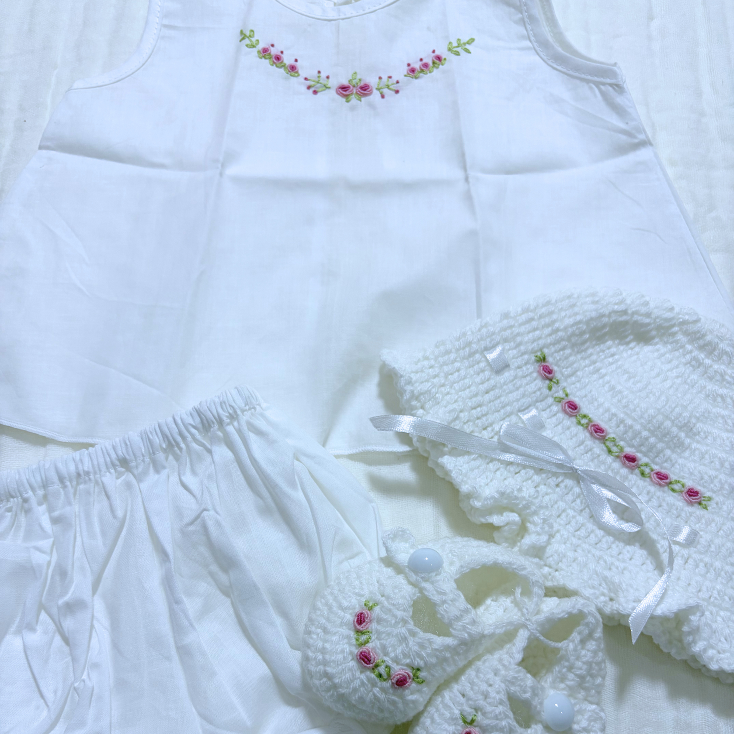 Baby Shirt and Panty With Crochet Hat Shoes - 0 to 3 Months