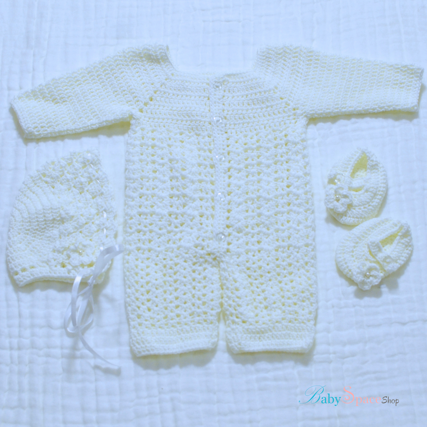 Crochet Baby Full Body Suit With Bonnet and Shoe - 0 to 3 Month