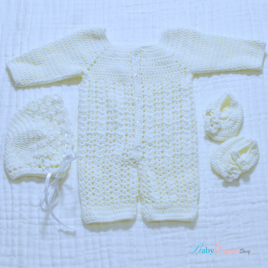 Crochet Baby Full Body Suit With Bonnet and Shoe - Newborn size