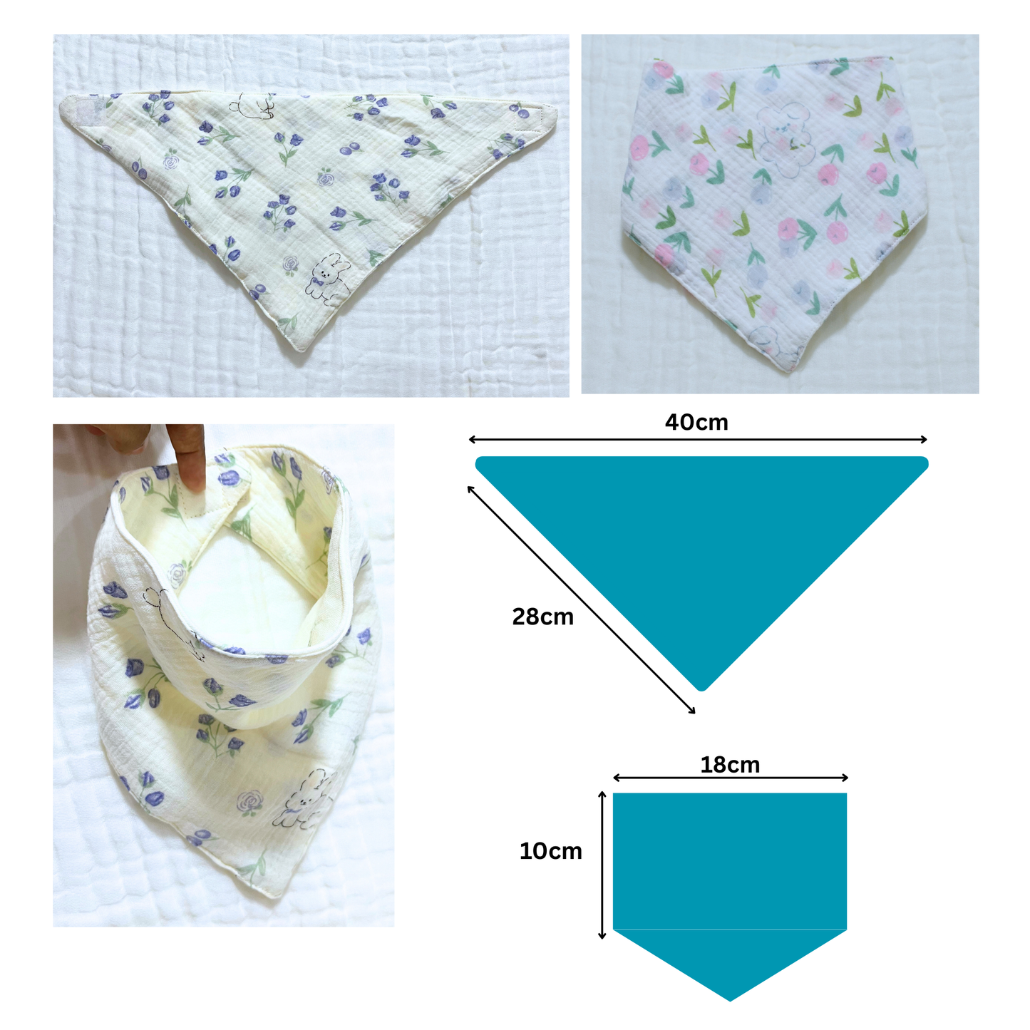 Bandana Baby Bibs with Velcro – 100% Cotton, Double Layered