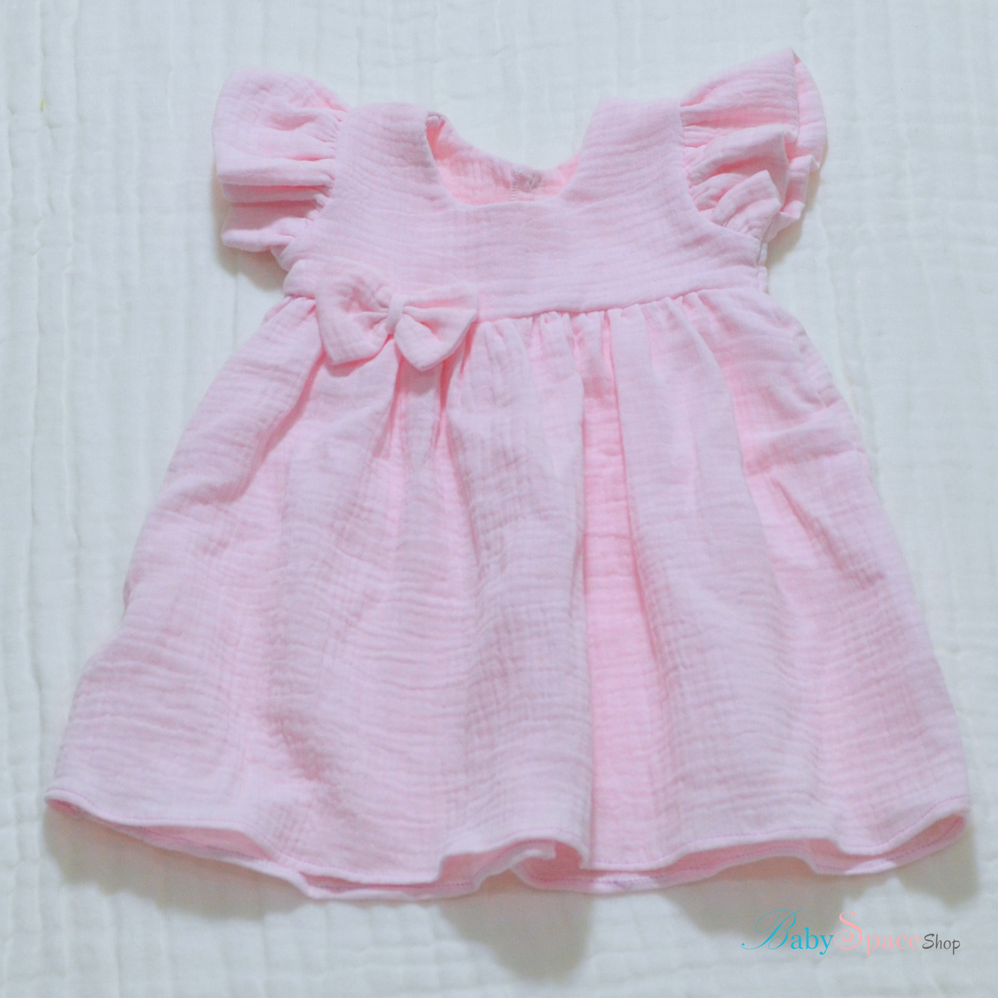 Handmade Muslin Printed Baby Dress - 3 to 6 months (Pink)