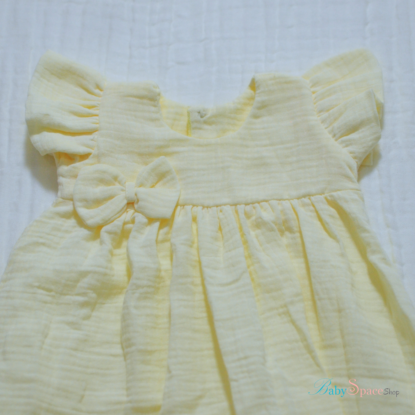 Handmade Muslin Printed Baby Dress - 3 to 6 months (Yellow)