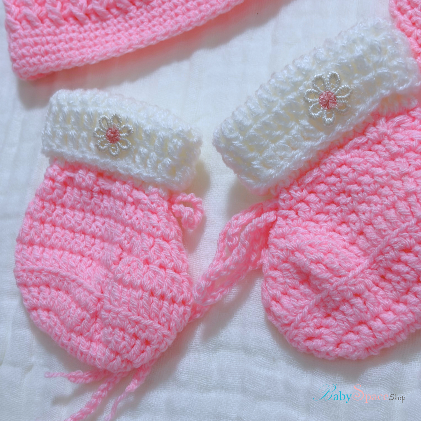 Crochet / Knitted Baby Hat, Socks, Mittens Set 0 to 3 months