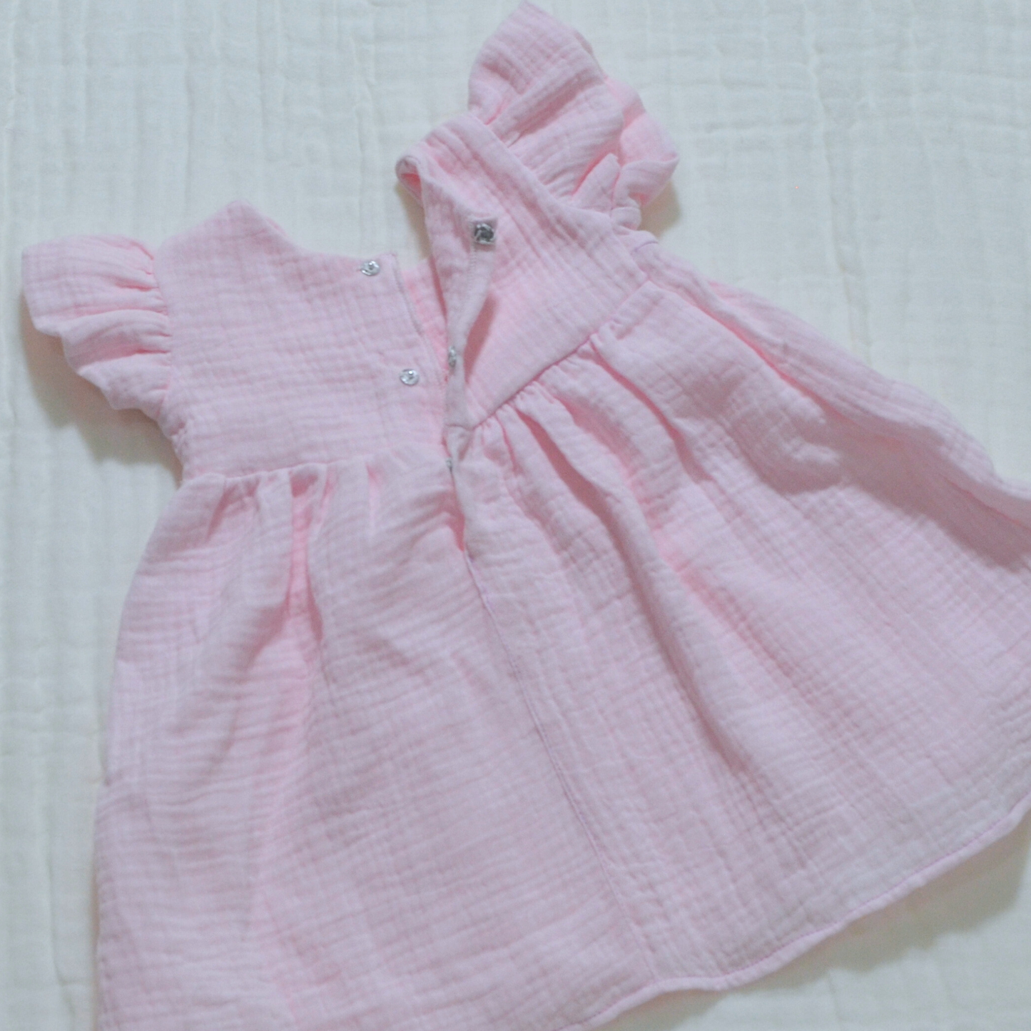 Handmade Muslin Printed Baby Dress - 3 to 6 months (Pink)