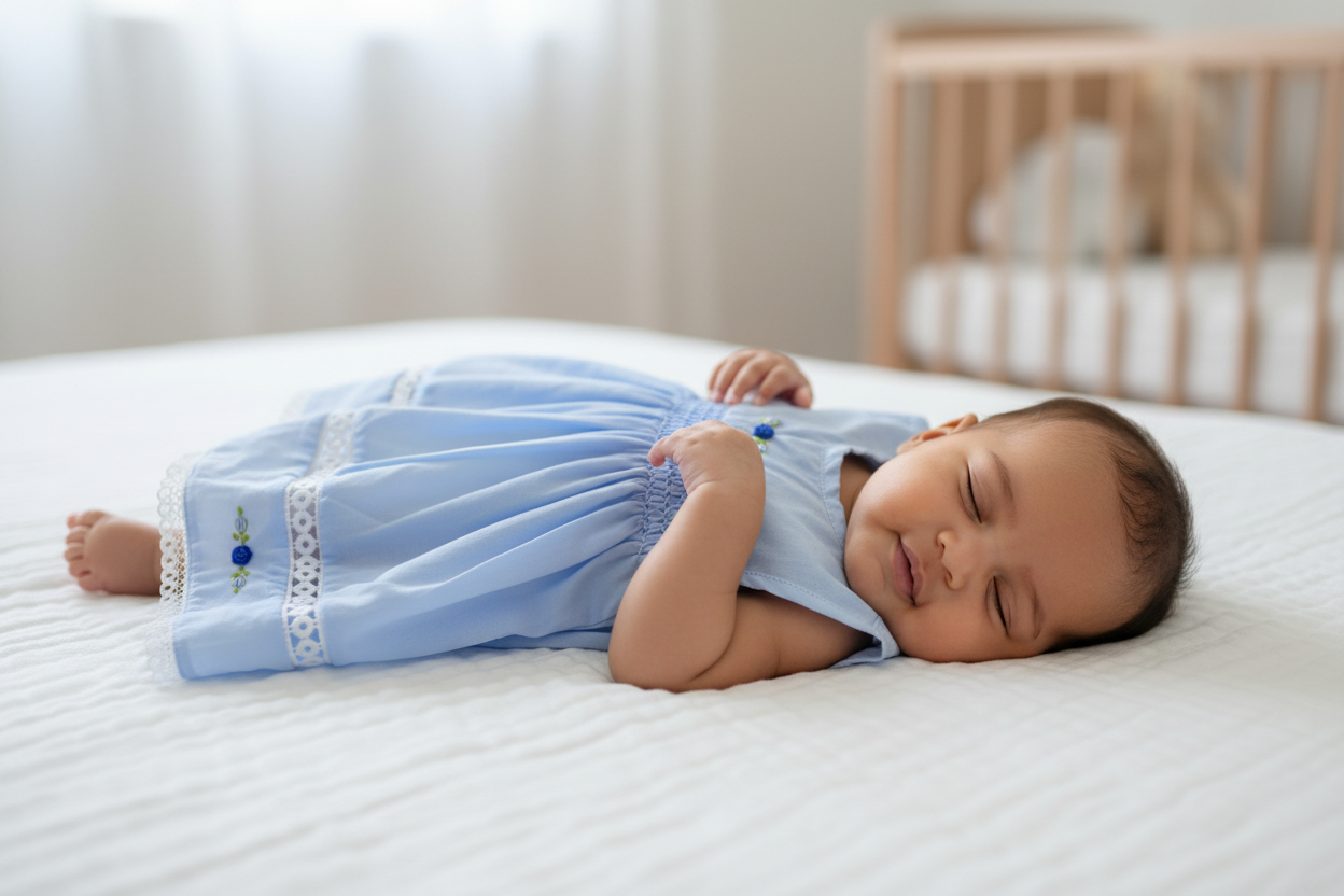 Baby in Blue Smocked Dress