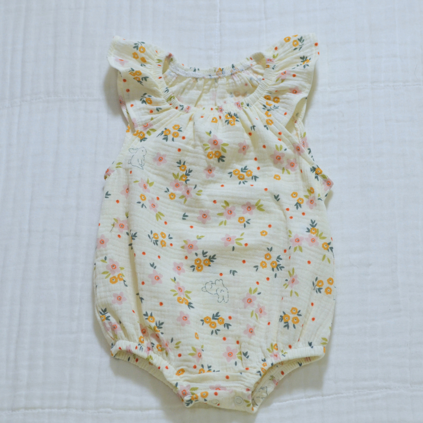 Muslin Ruffled Sleeve Baby Romper - 3 to 6 Month Size