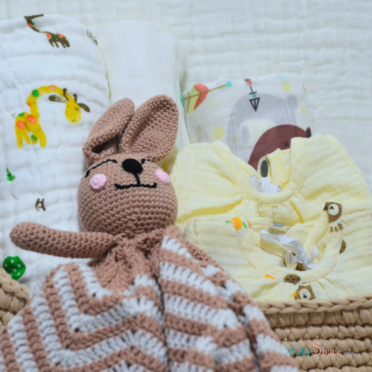 Crochet Basket Baby Hamper Gift - Brown