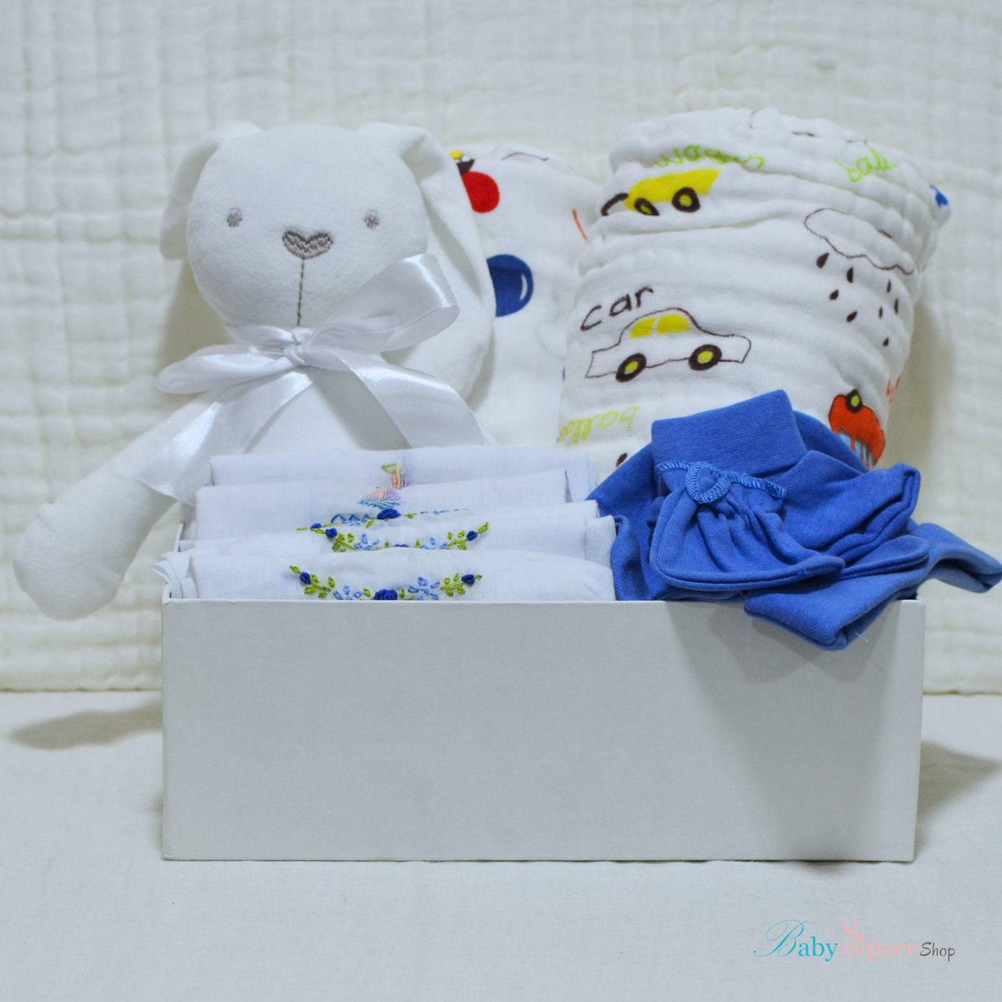 Welcome Baby Hamper - Bunny and Hat Mitten Set