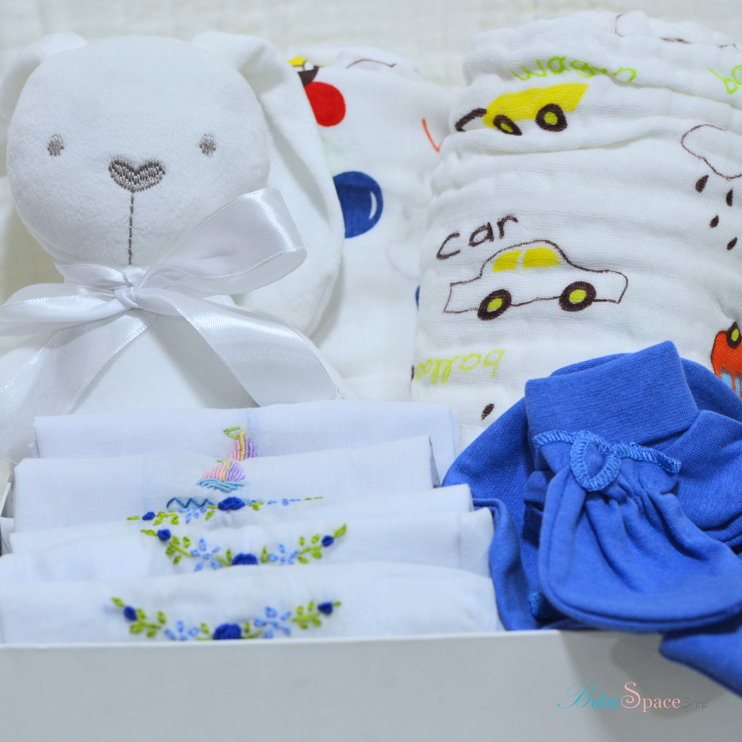 Welcome Baby Hamper - Bunny and Hat Mitten Set