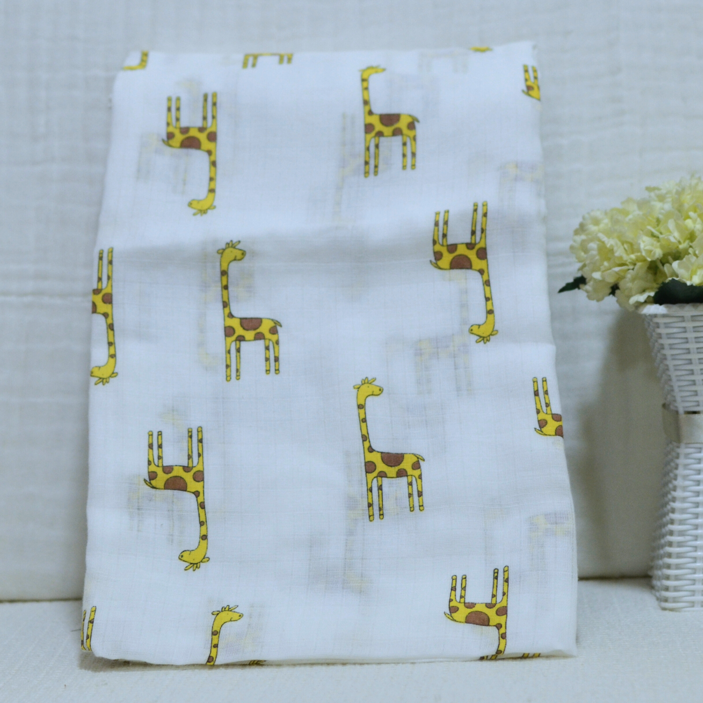 Muslin Cotton Receiving Baby Blanket 90x90cm - Giraffe
