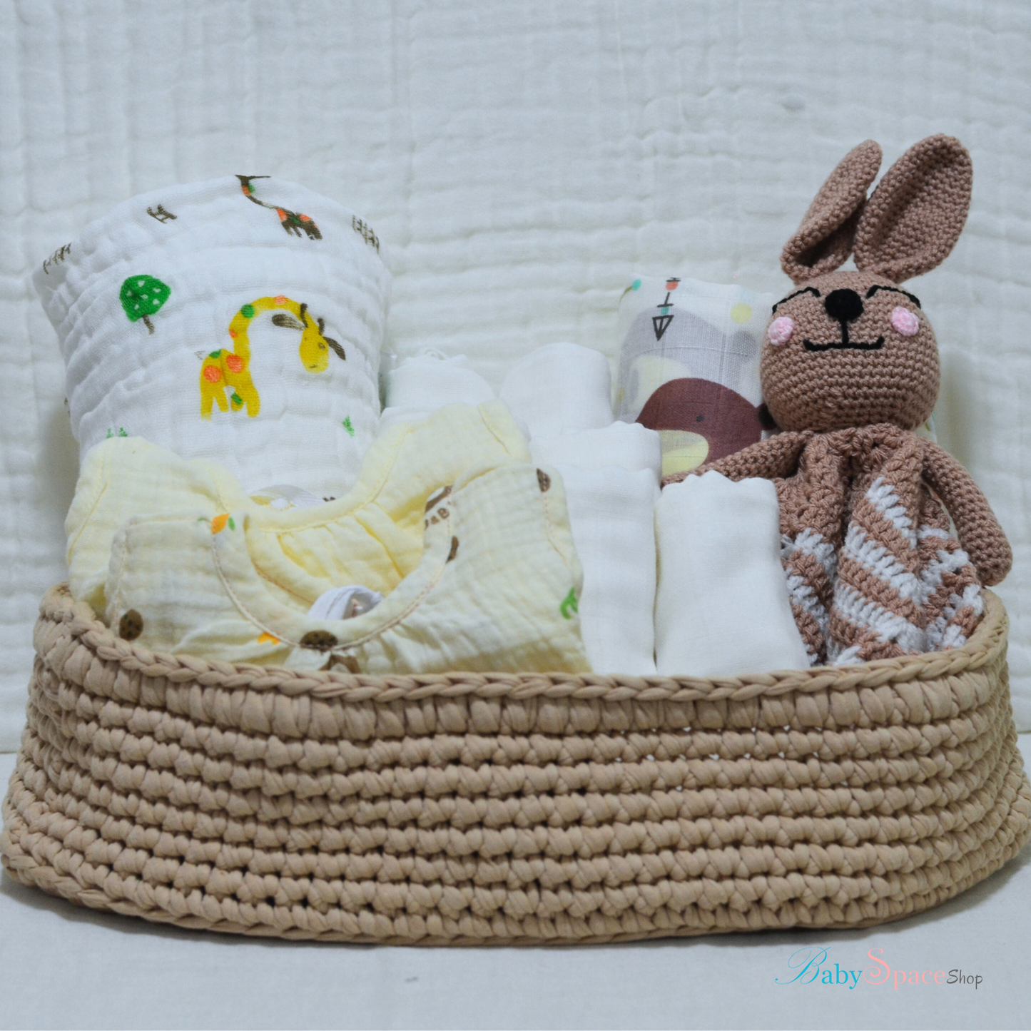 Crochet Basket Baby Hamper Gift - Brown