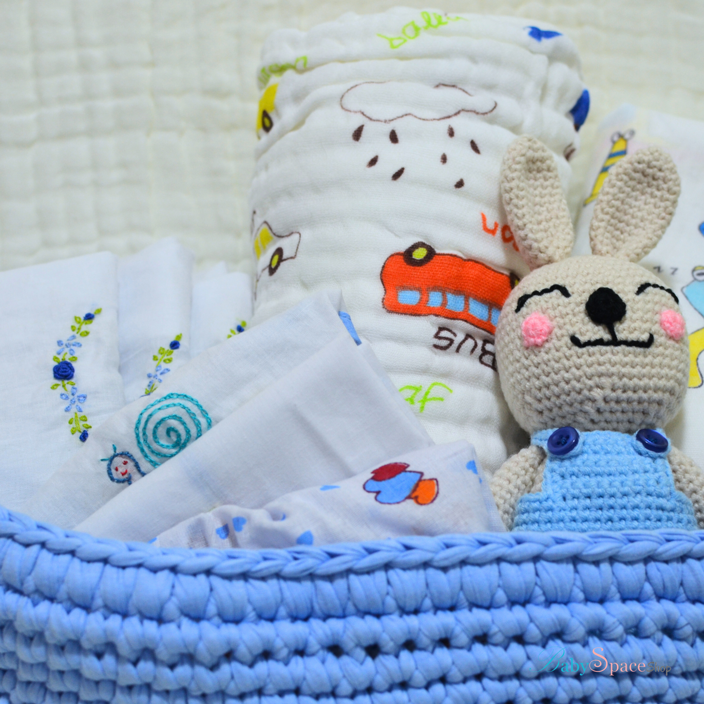 Crochet Basket Baby Hamper Gift - Blue