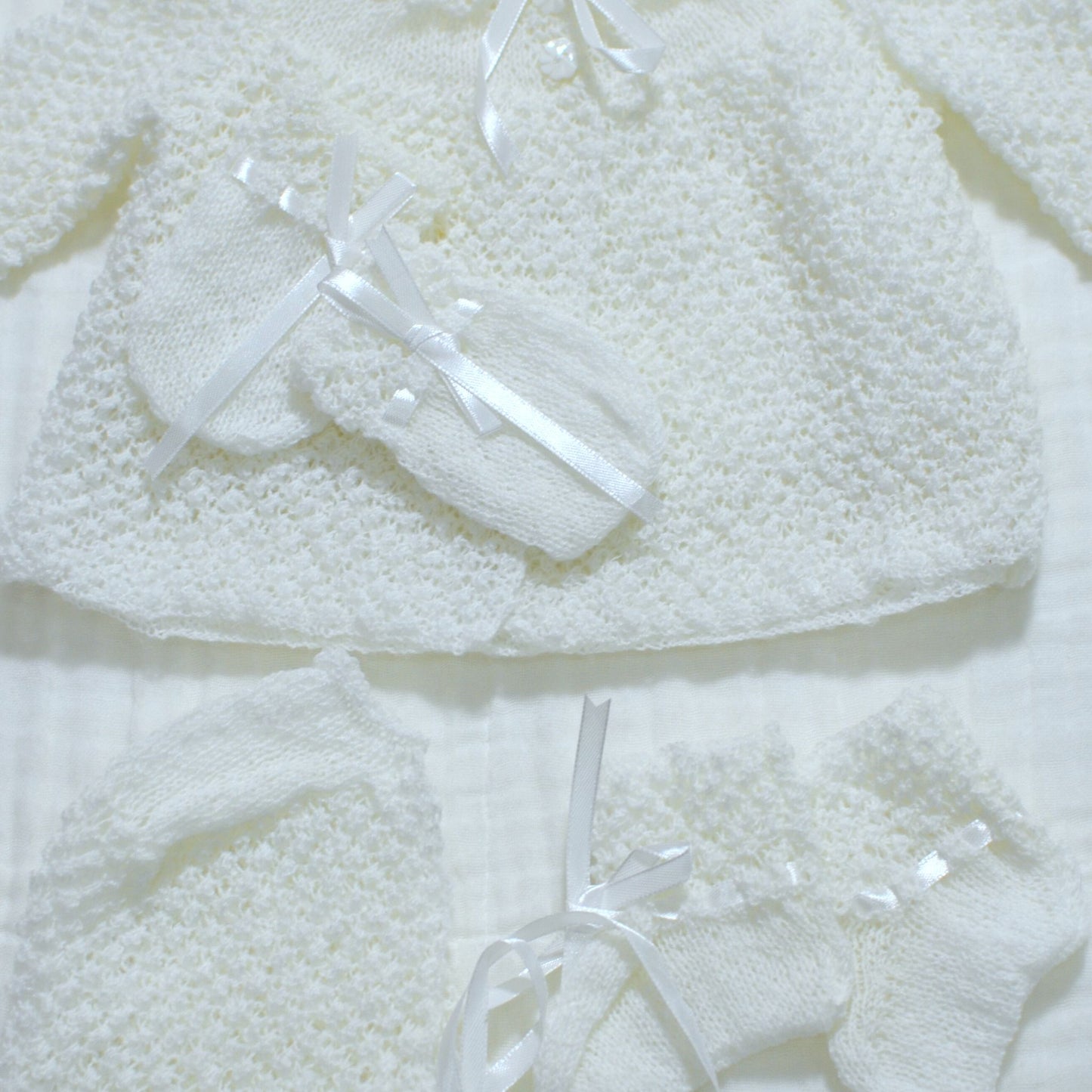 Knitted Baby Overcoat, Hat, Socks, Mittens Set