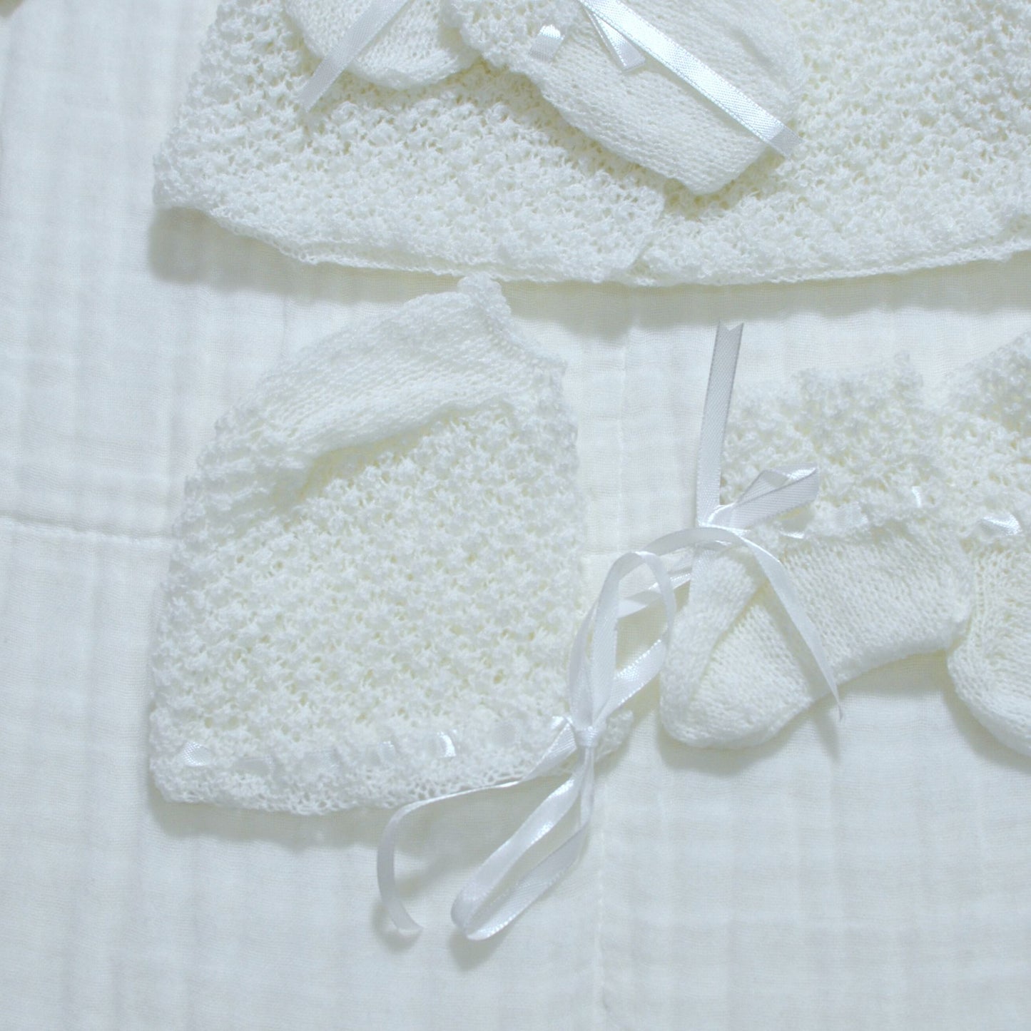 Knitted Baby Overcoat, Hat, Socks, Mittens Set