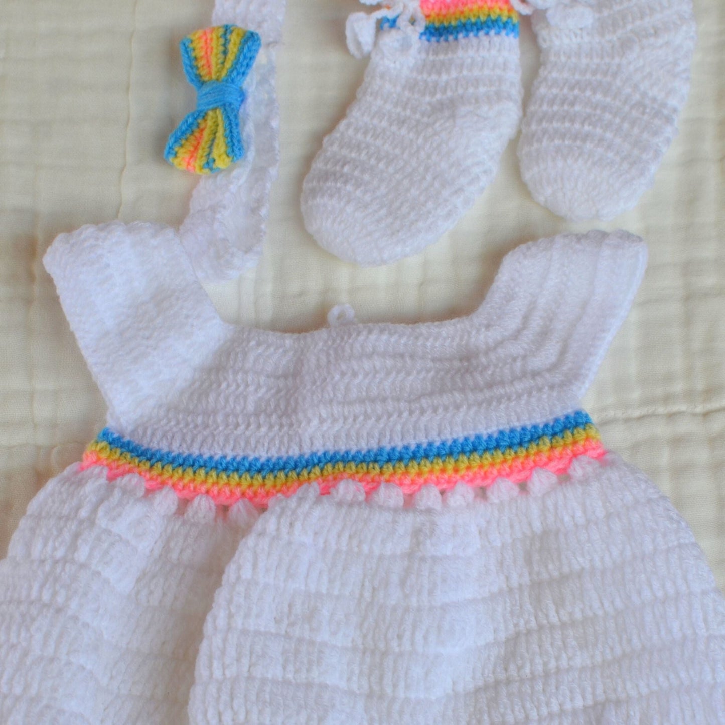Crochet Baby Dress with Matching Hairband - 3 Month Size