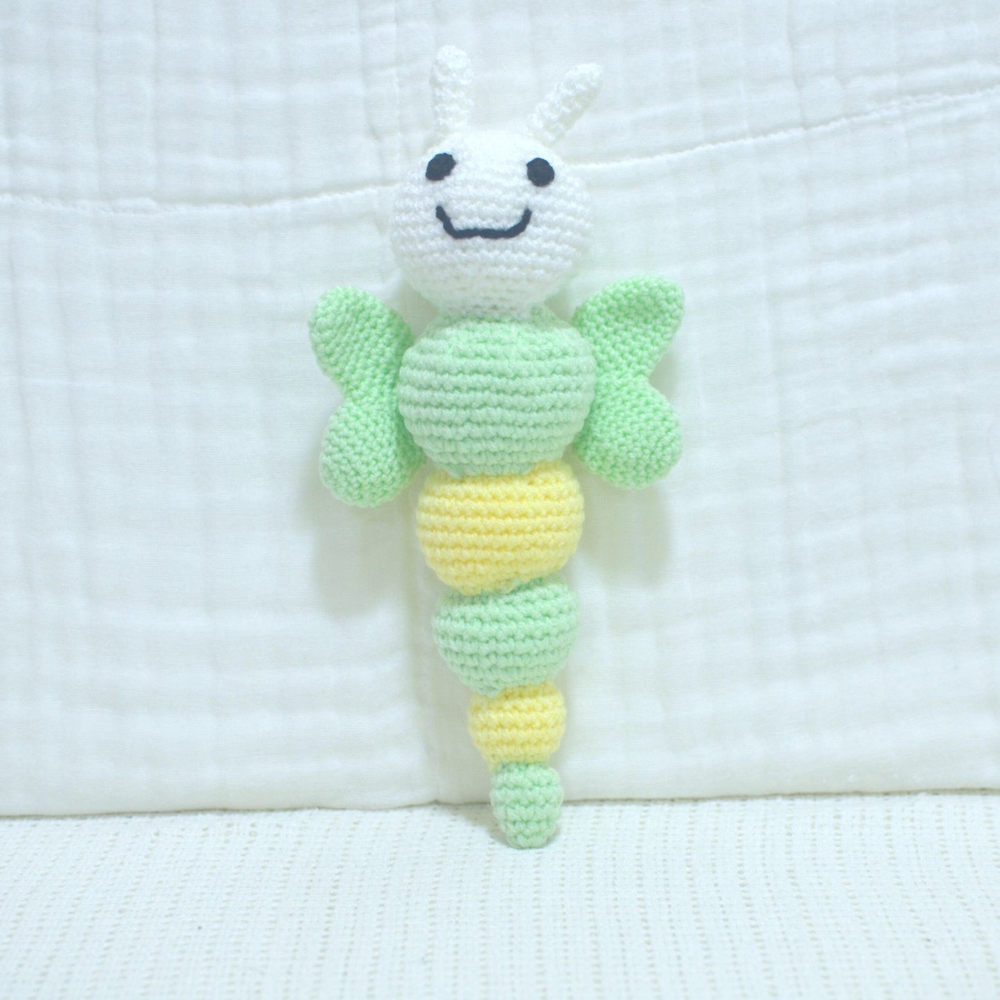 Handmade Crochet Rattle Green Butterfly