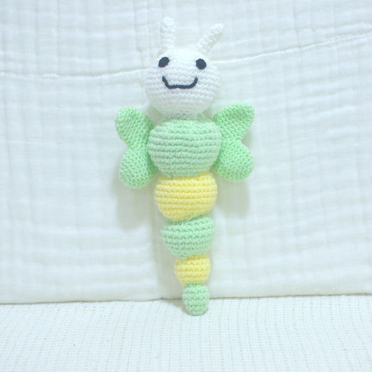 Handmade Crochet Rattle Green Butterfly