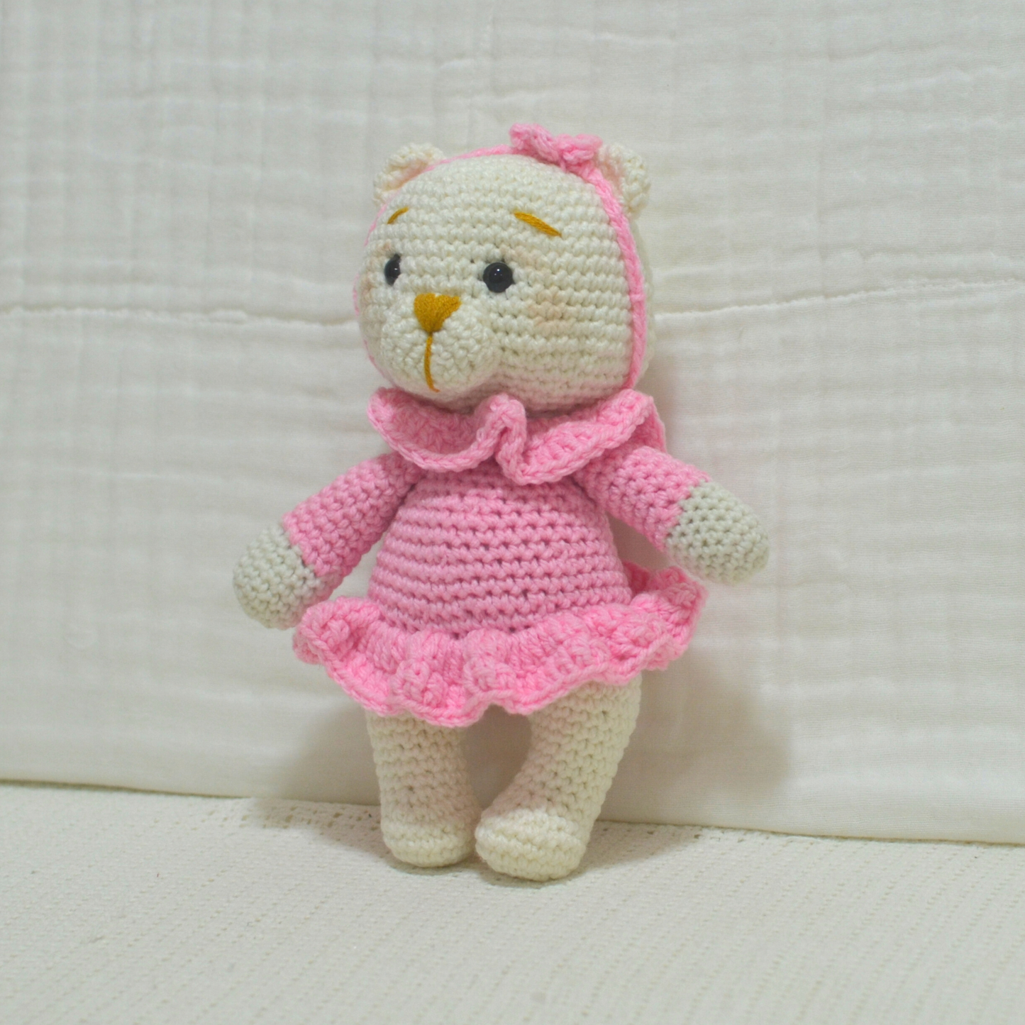 Handmade Crochet Bear Pink Dress