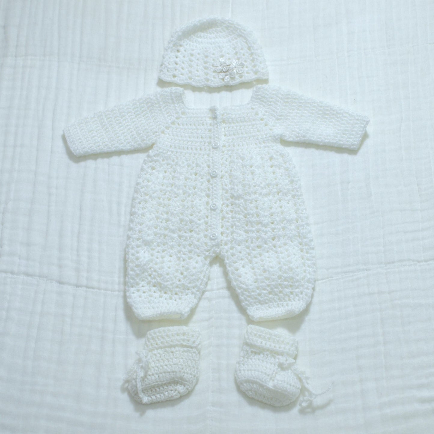 Crochet Baby Ful Body Suit With Hat and Socks - 0 to 3 Month