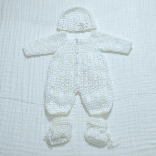 Crochet Baby Ful Body Suit With Hat and Socks - Newborn Size