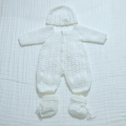 Crochet Baby Ful Body Suit With Hat and Socks - 0 to 3 Month
