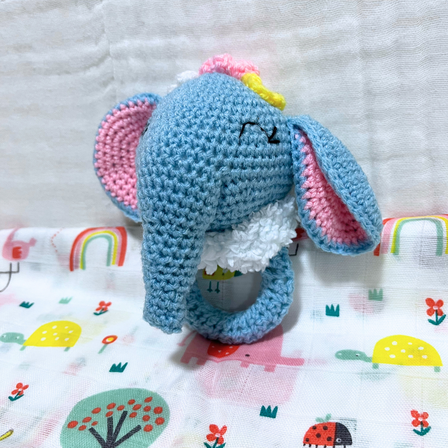Handmade Crochet Rattle Elephant