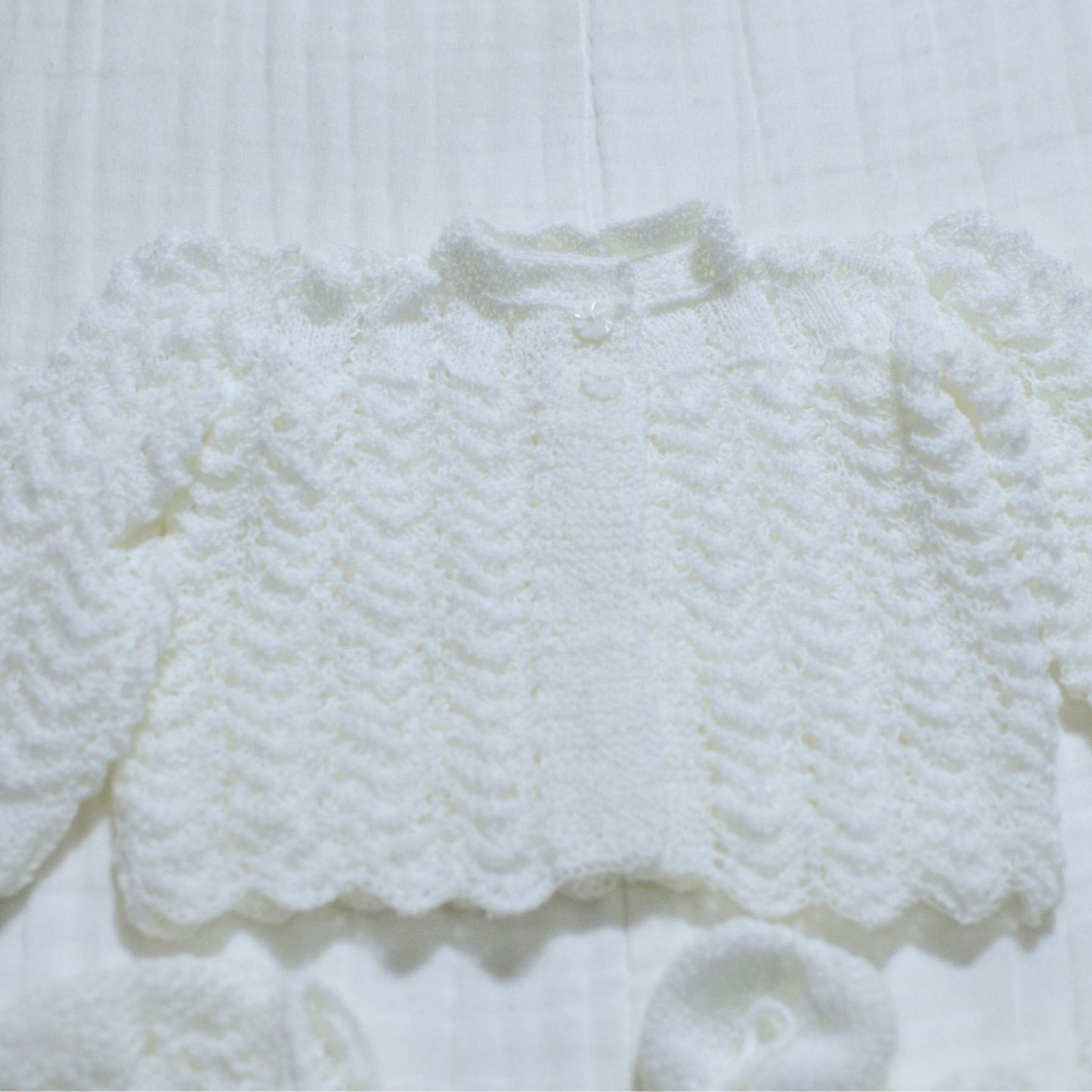 Knitted Baby Overcoat, Hat, Socks, Mittens Set White