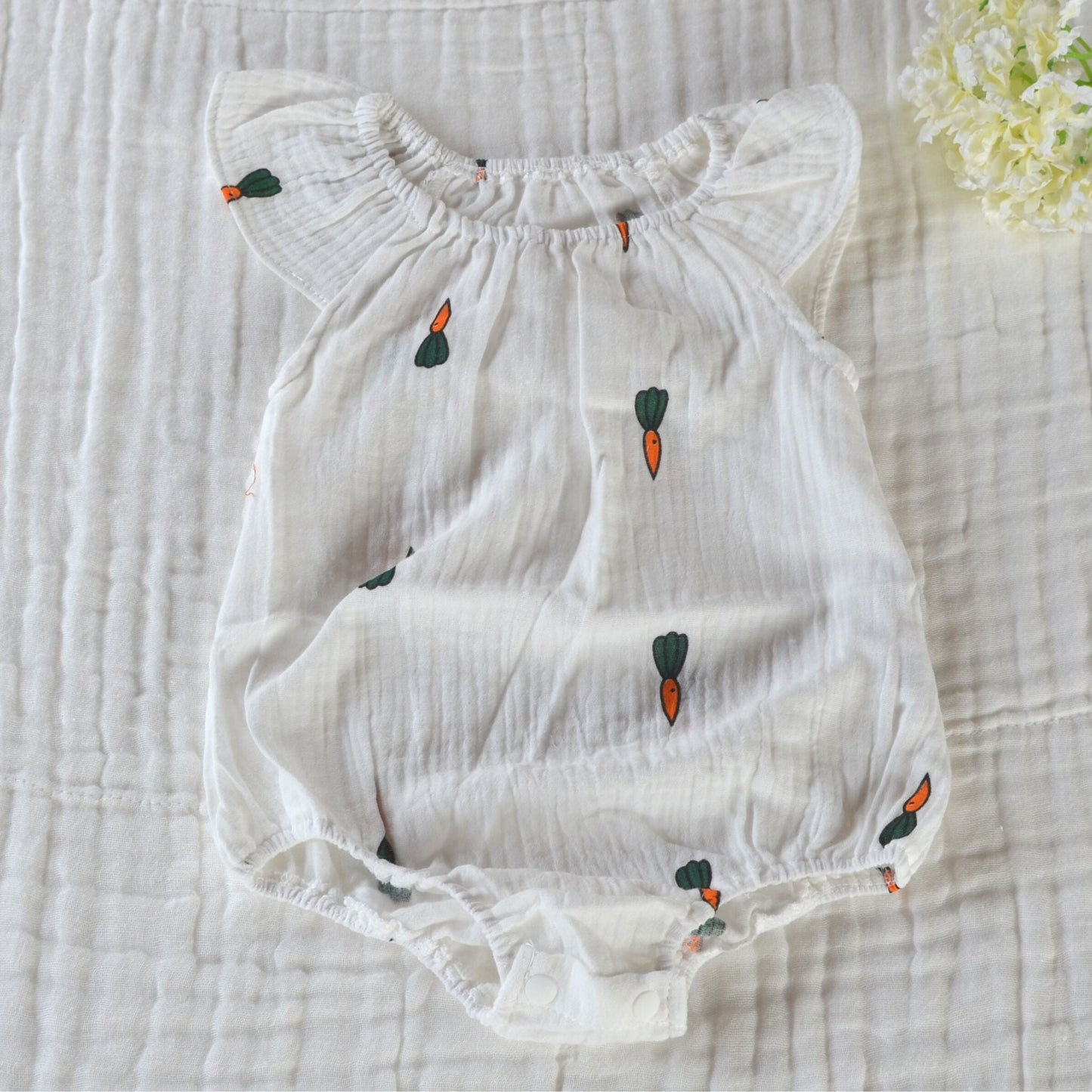 Muslin Ruffled Sleeve Baby Romper Size 80
