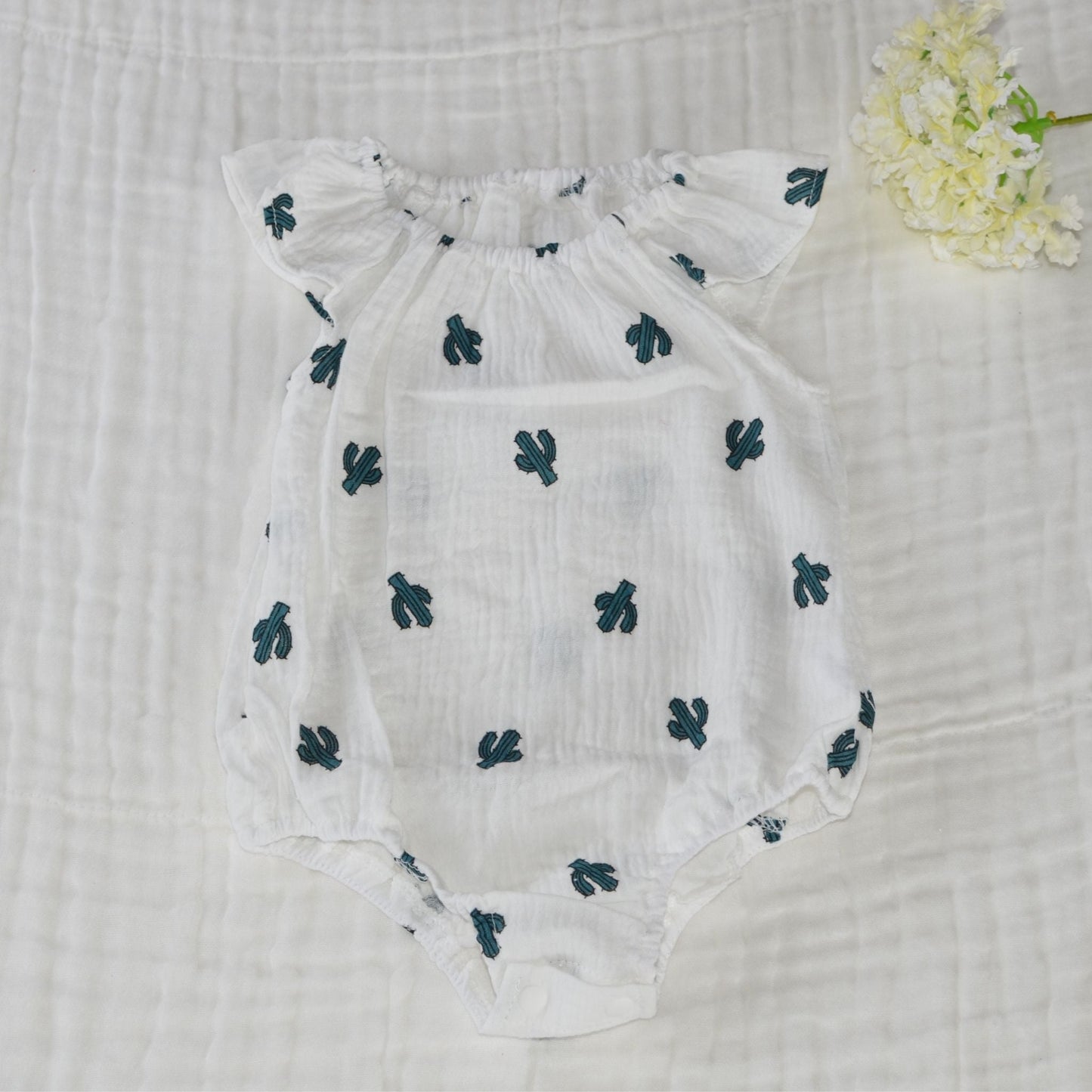 Muslin Ruffled Sleeve Baby Romper Size 80