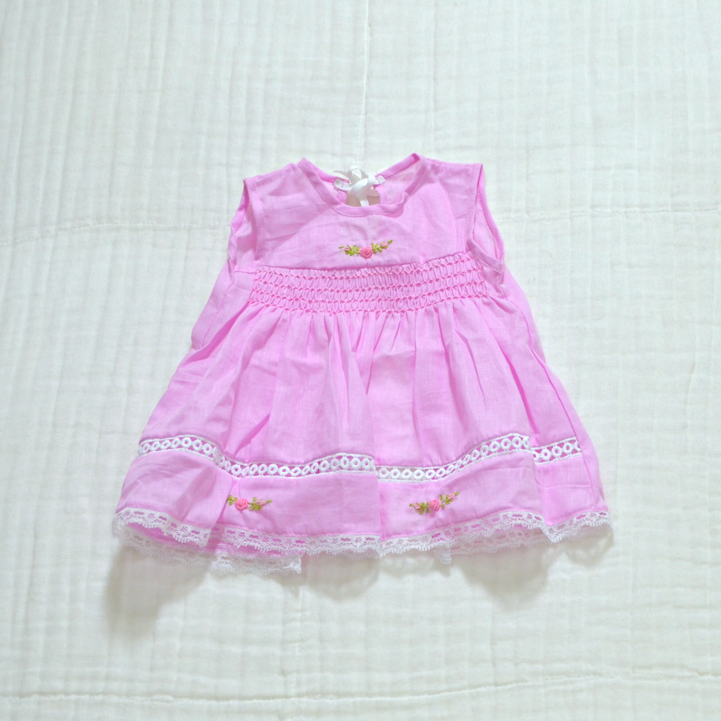 Handmade Smocked Newborn Dress Pink,Yellow,Blue - 0 to 3 month