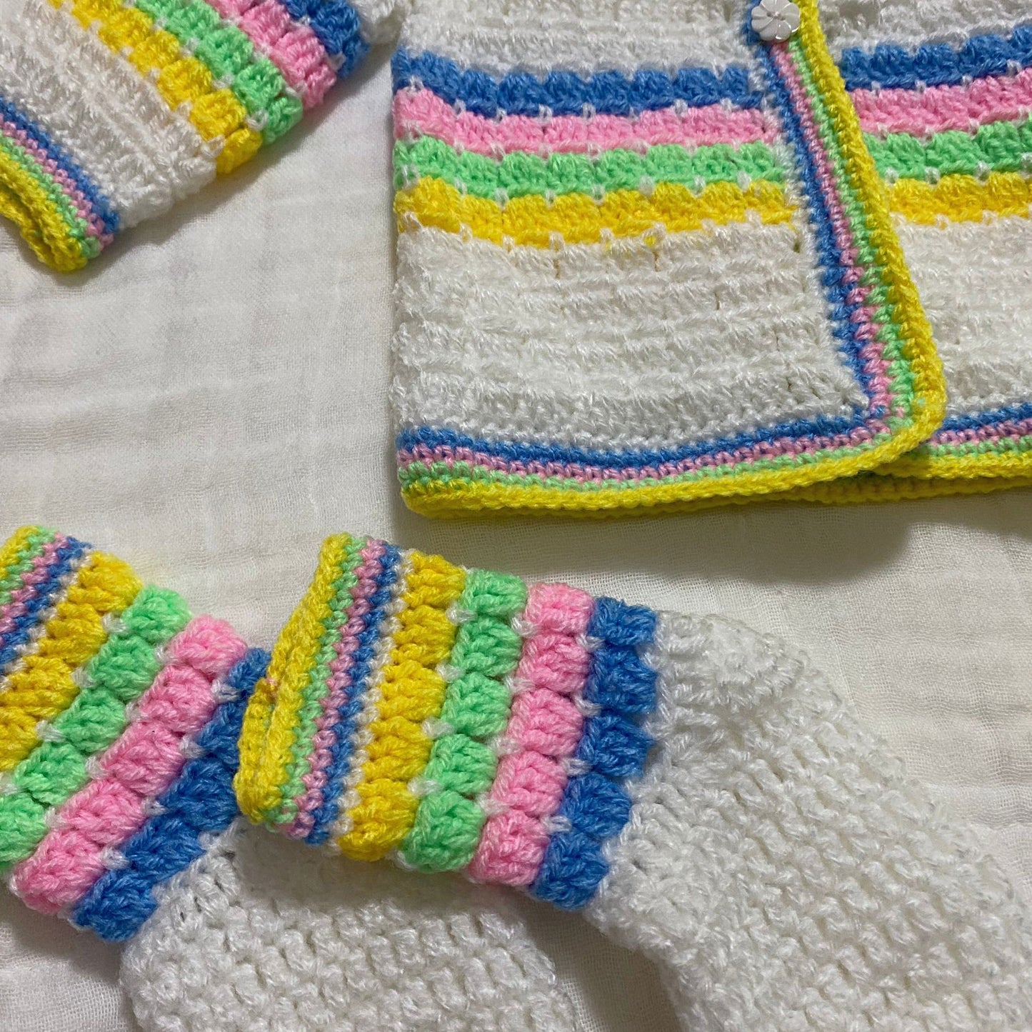 Crochet Baby Jersey / Overcoat, Hat, Socks, Mittens Set