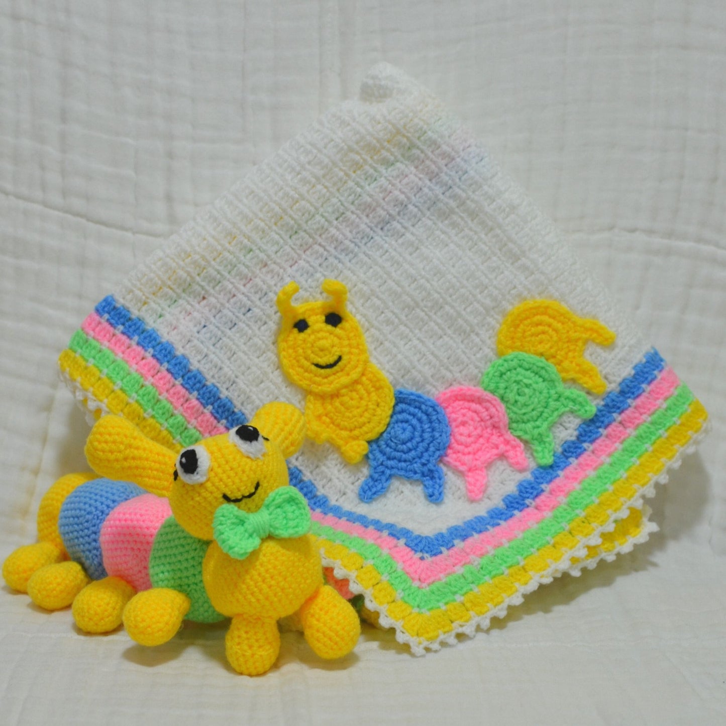 Crochet Caterpillar Theme Toy and Blanket