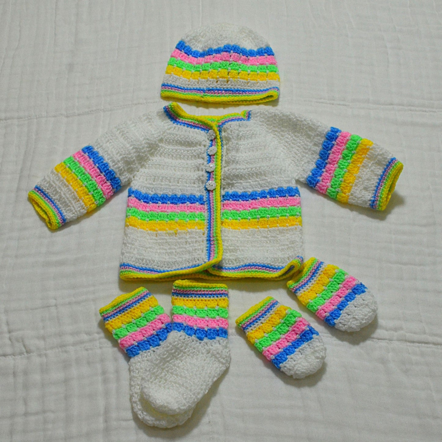 Crochet Baby Jersey / Overcoat, Hat, Socks, Mittens Set