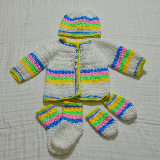 Crochet Baby Jersey / Overcoat, Hat, Socks, Mittens Set