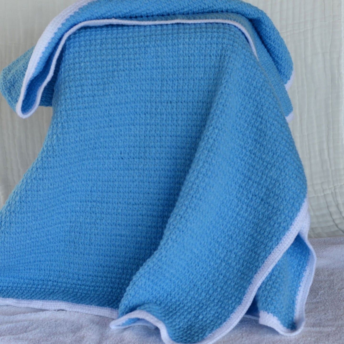 Handmade Crochet Toddler Blanket Blue - 150 x 100cm