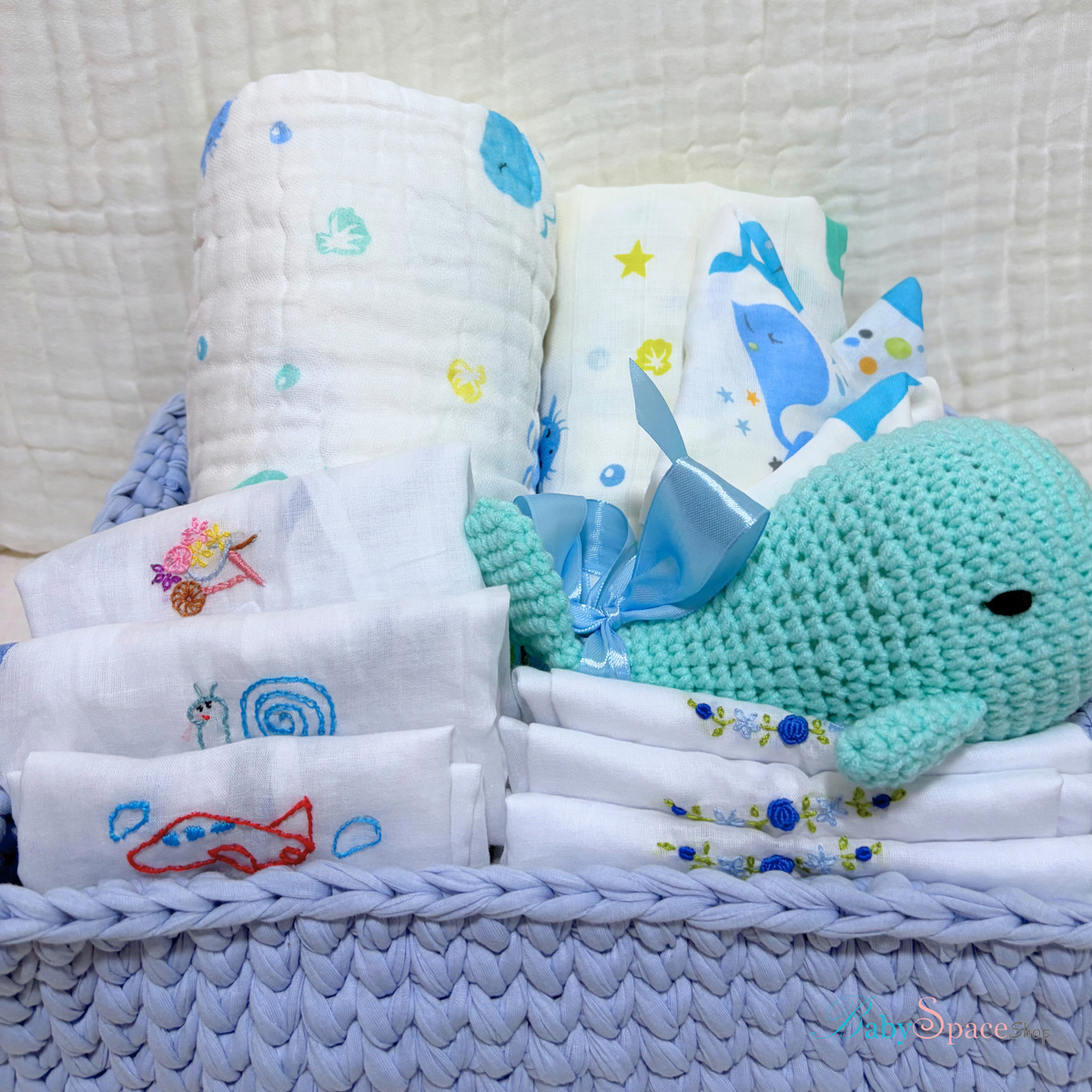 Crochet Basket Baby Hamper Gift - Whale