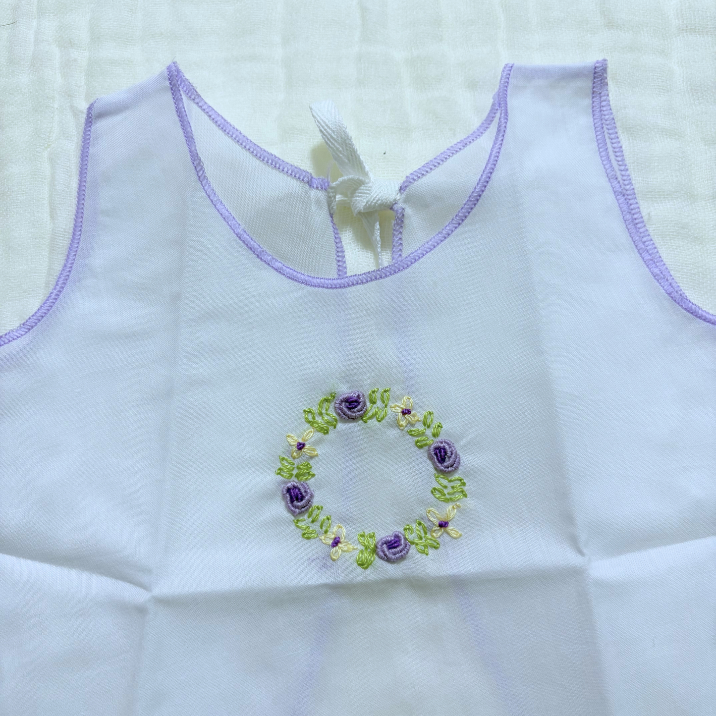 Handmade Newborn Shirt/Dress - Muslin Purple Border