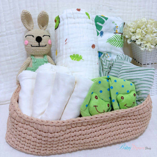 Crochet Basket Baby Hamper Gift - Green