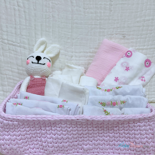Crochet Basket Baby Hamper Gift - Pink
