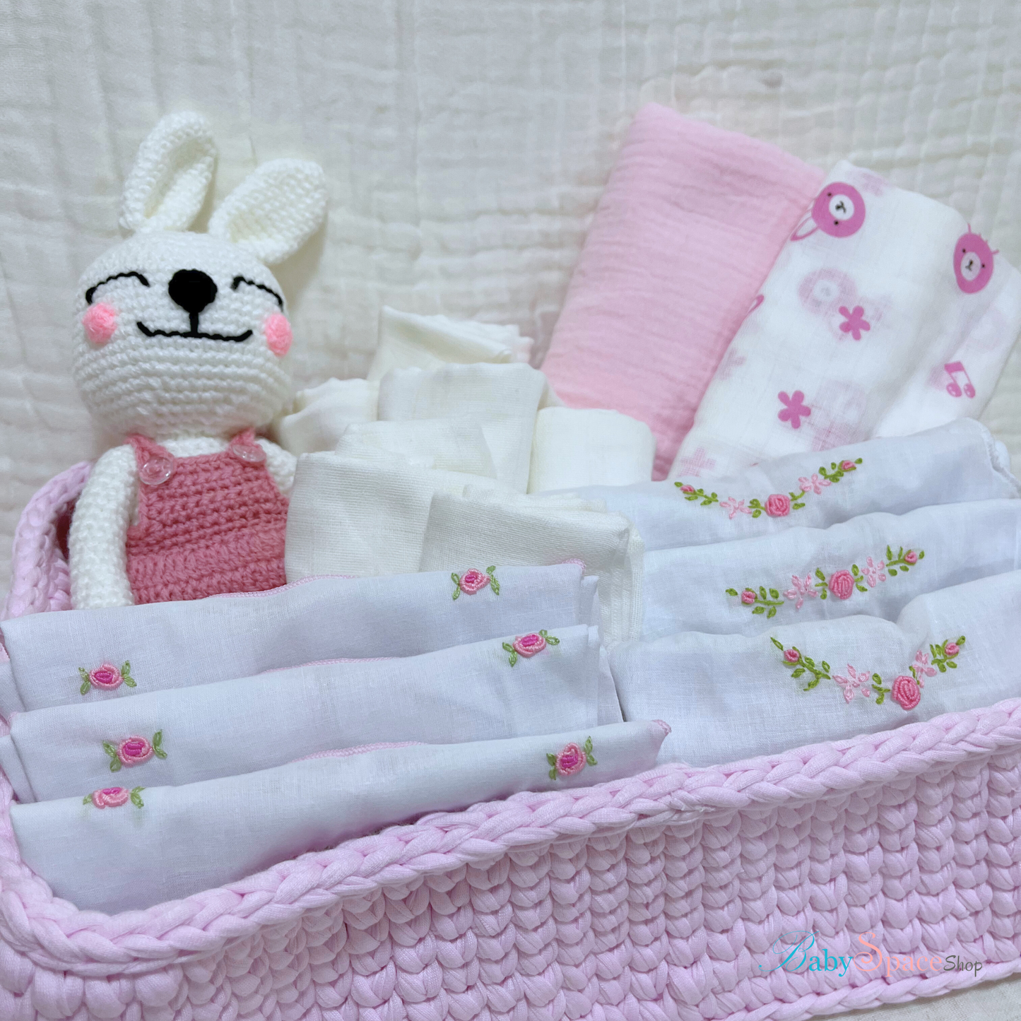 Crochet Basket Baby Hamper Gift - Pink