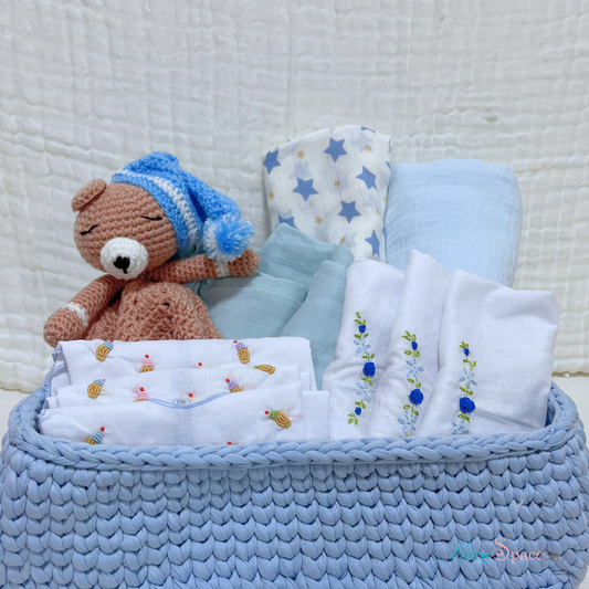 Crochet Basket Baby Hamper Gift - Blue II