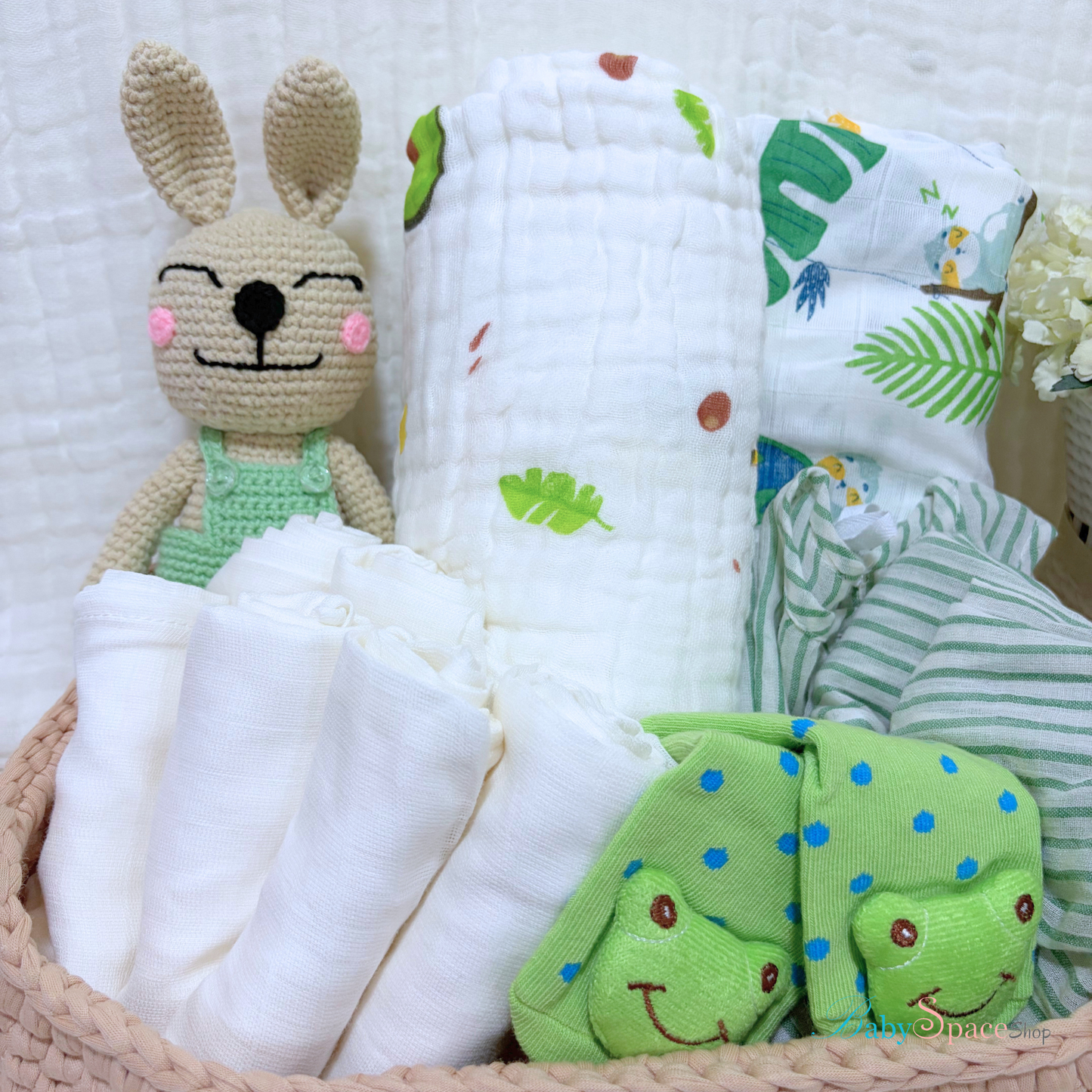 Crochet Basket Baby Hamper Gift - Green