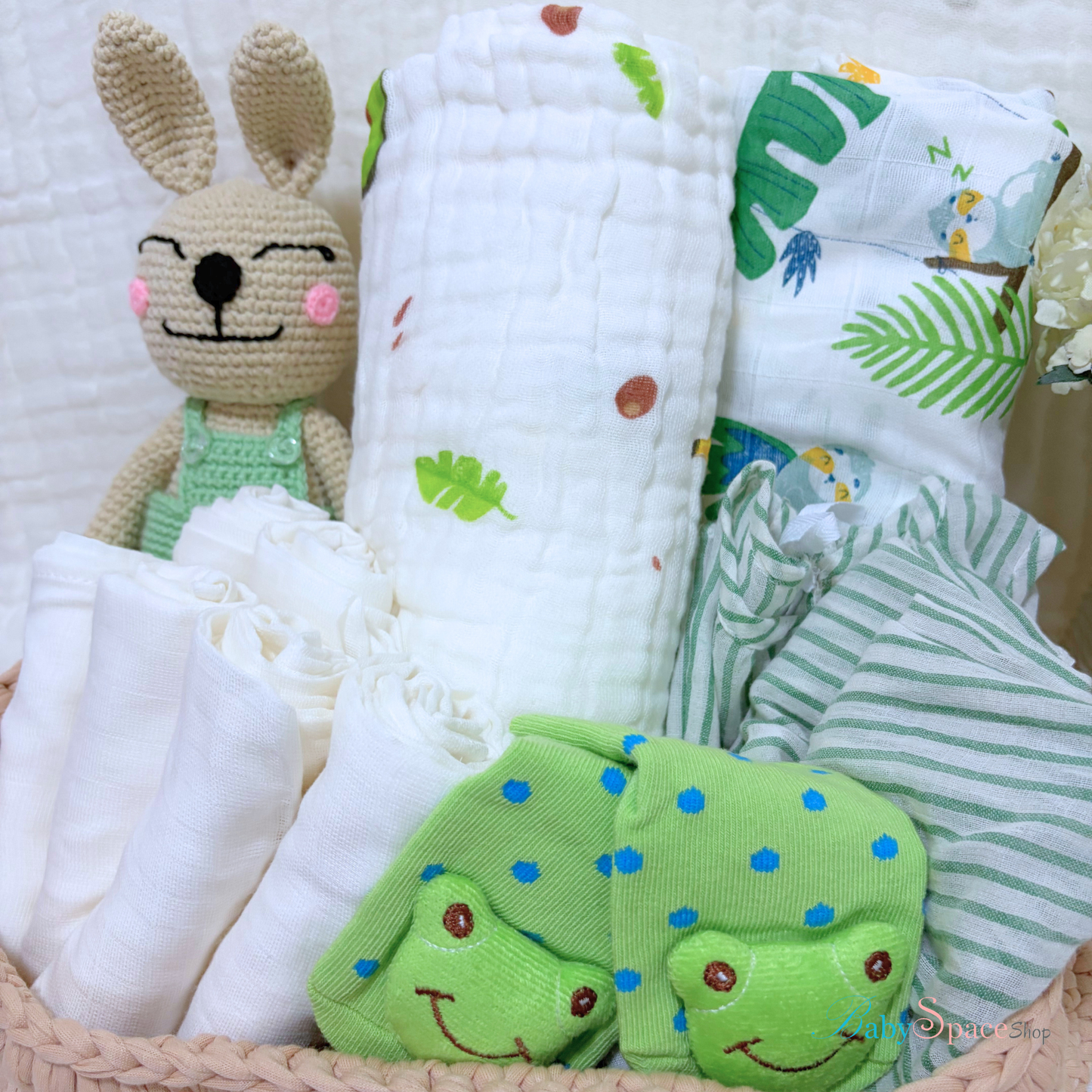 Crochet Basket Baby Hamper Gift - Green
