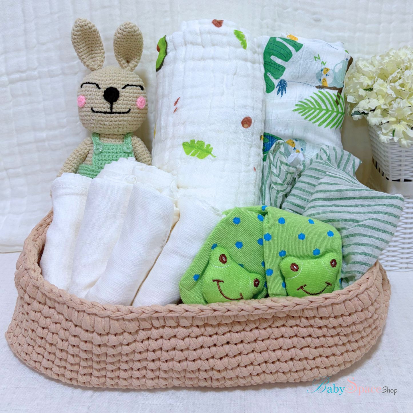Crochet Basket Baby Hamper Gift - Green
