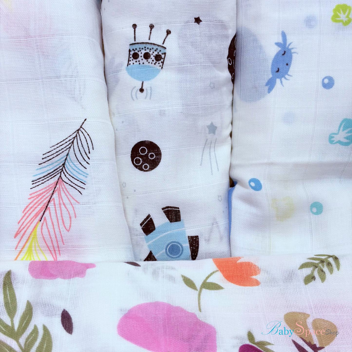 Muslin Swaddle Blankets - 100% Cotton Square 120 x 120 cm Collection III