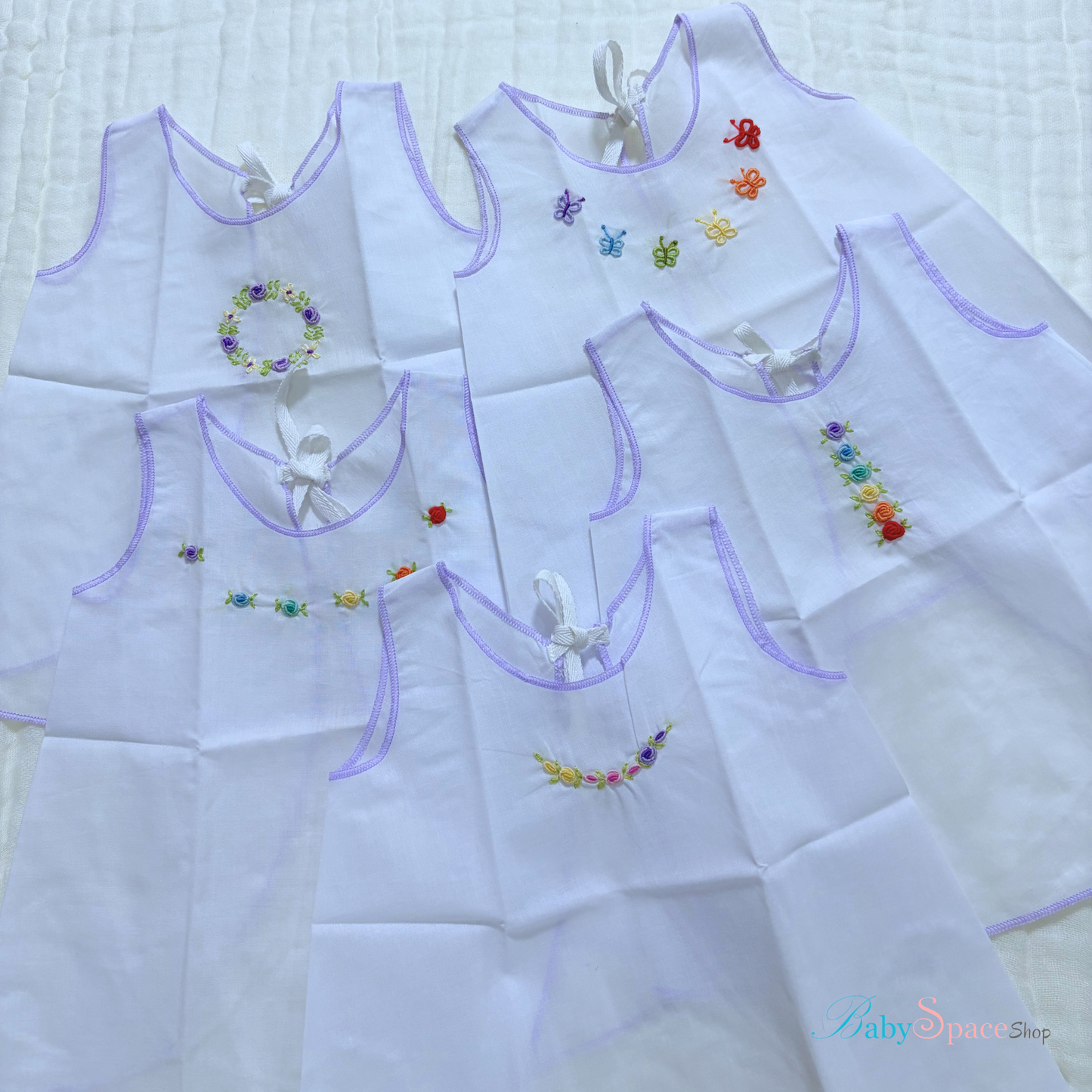 Handmade Newborn Shirt/Dress - Muslin Purple Border