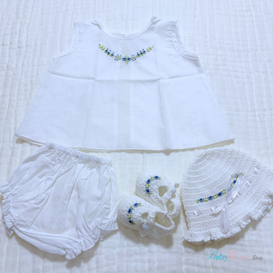 Baby Shirt and Panty With Crochet Hat Shoes - 0 to 3 Months